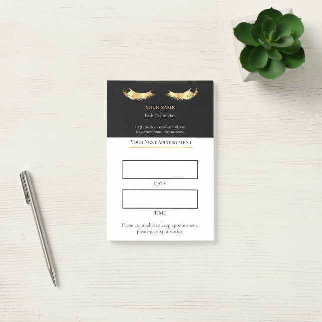 Elegant black and gold Lash appointment Post-it Notes (Office)