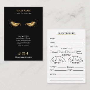 Elegant Black and gold Lash Client Record Form Business Card