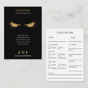 Elegant Black and gold Lash Client Record Form Business Card