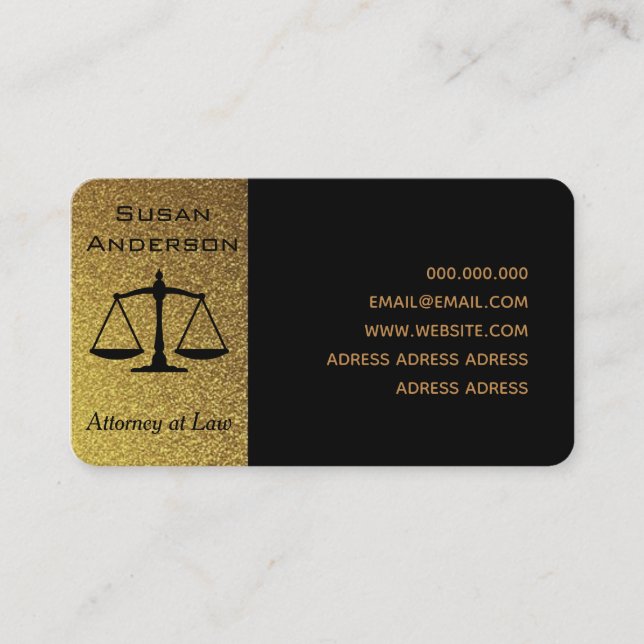 Elegant black and gold lawyer attorney business card (Front)