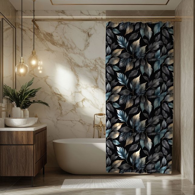 Elegant Black and Gold Leaf Botanical  Shower Curtain (Creator Uploaded)