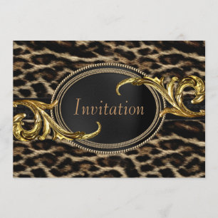 Elegant Black and Gold Leopard Party Invitation