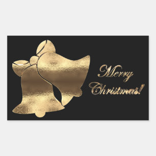 Elegant Black and Gold Look Christmas Bells Rectangular Sticker