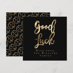 Elegant Black and Gold Look Clovers Good Luck Holiday Card
