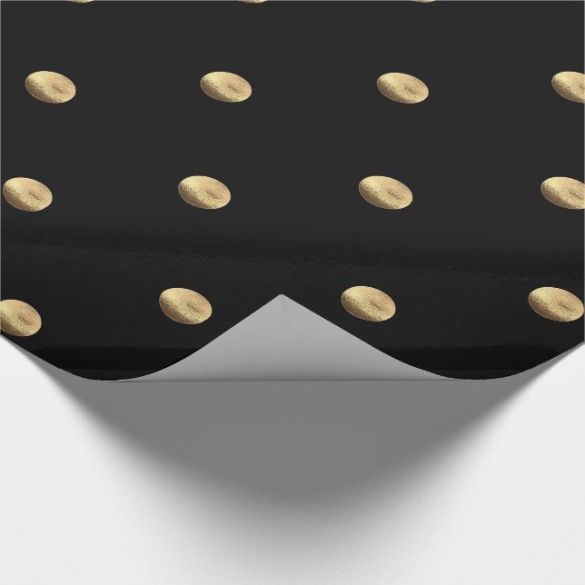 Elegant Black and Gold Look Polka Dots Pattern Wrapping Paper (Corner)