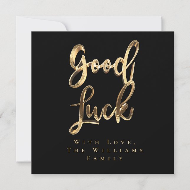 Elegant Black and Gold Look Script Good Luck Holiday Card (Front)