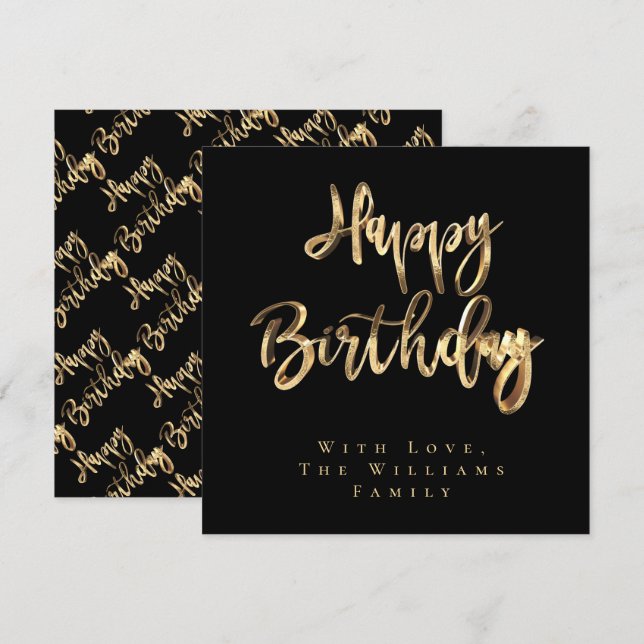 Elegant Black and Gold Look Script Happy Birthday Holiday Card (Front/Back)