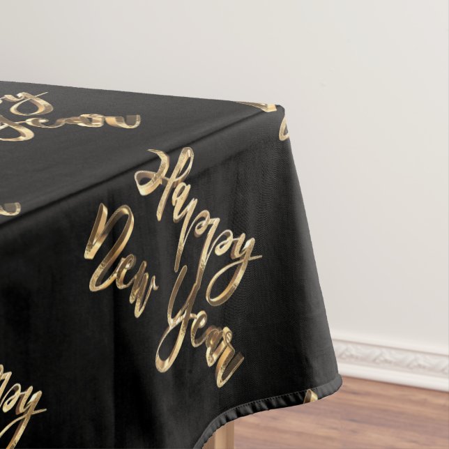 Elegant Black and Gold Look Script Happy New Year Tablecloth (In Situ)