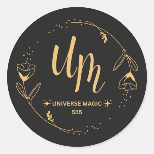 Elegant Black and Gold Luxury Floral Logo Sticker (Front)