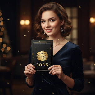 Elegant Black and Gold Luxury Happy New Year 2026  Holiday Card