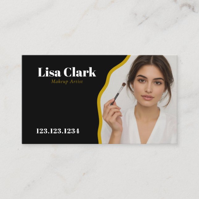 Elegant Black and Gold Makeup Artist Beauty  Business Card (Front)
