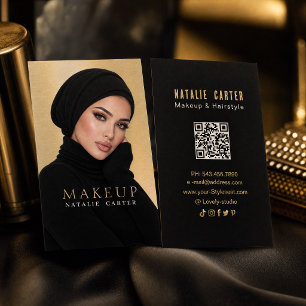 Elegant Black and Gold Makeup Artist Business Card
