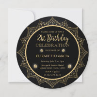 Elegant Black and Gold Mandala 21st Birthday