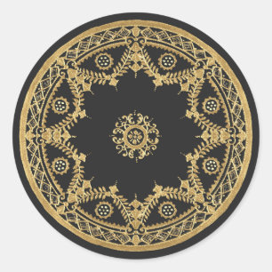 Elegant black and gold mandala classic round sticker