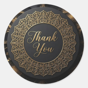 Elegant Black and Gold Mandala Thank You Sticker