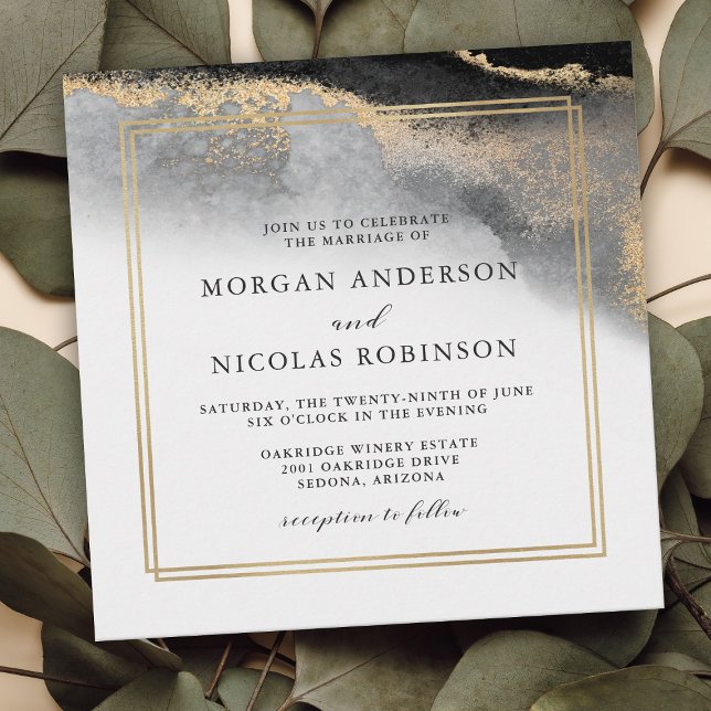 Elegant Black and Gold Marble Opulence Wedding Invitation (Creator Uploaded)