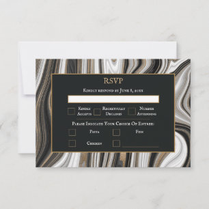 Elegant Black and Gold Marble Wedding RSVP Card