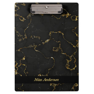 Elegant Black and Gold Marbled Custom Teacher's Clipboard