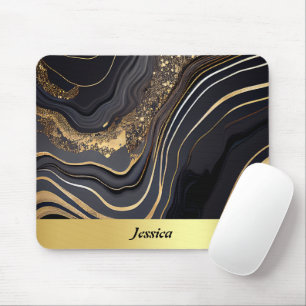 Elegant Black and Gold Marbled Mouse Pad