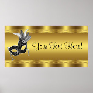 Elegant Black and Gold Masquerade Party Banner Poster