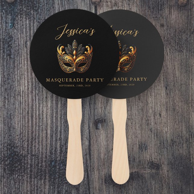 Elegant Black and Gold Masquerade Party Hand Fan (Creator Uploaded)