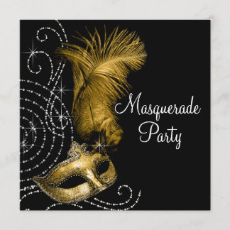 Elegant Black and Gold Masquerade Party Invitation