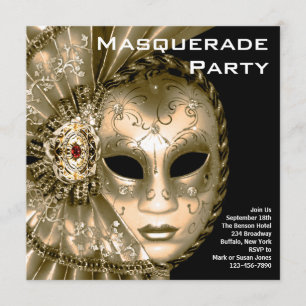 Elegant Black and Gold Masquerade Party Invitation