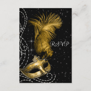 Elegant Black and Gold Masquerade Party RSVP Card