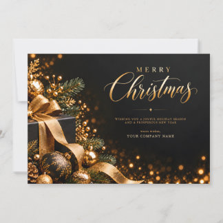 Elegant Black and Gold Merry Christmas Corporate Holiday Card