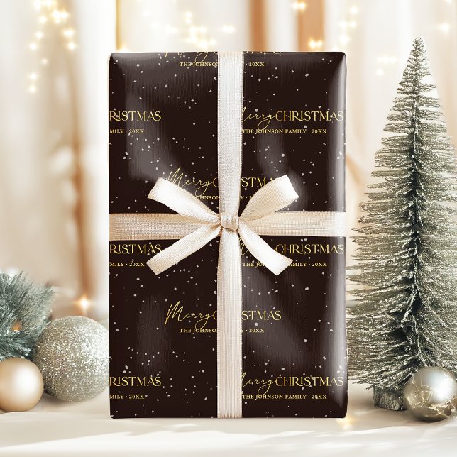 Elegant Black and Gold Merry Christmas Family Name Wrapping Paper (Creator Uploaded)