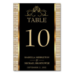 Elegant Black and Gold Metallic Table Number