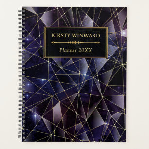 Elegant Black and Gold Midnight Crystal Galaxy Planner