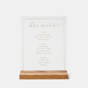 Elegant Black and Gold Minimalist Bar Menu Acrylic Sign