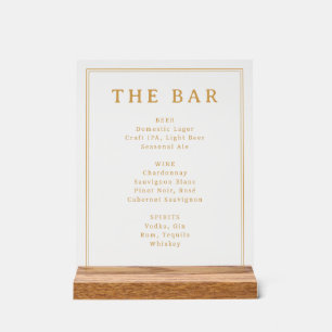 Elegant Black and Gold Minimalist Bar Menu Acrylic Sign