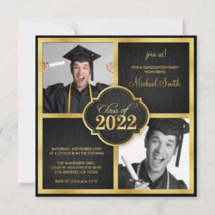 Elegant Black and Gold Modern Class of 2022  Invitation