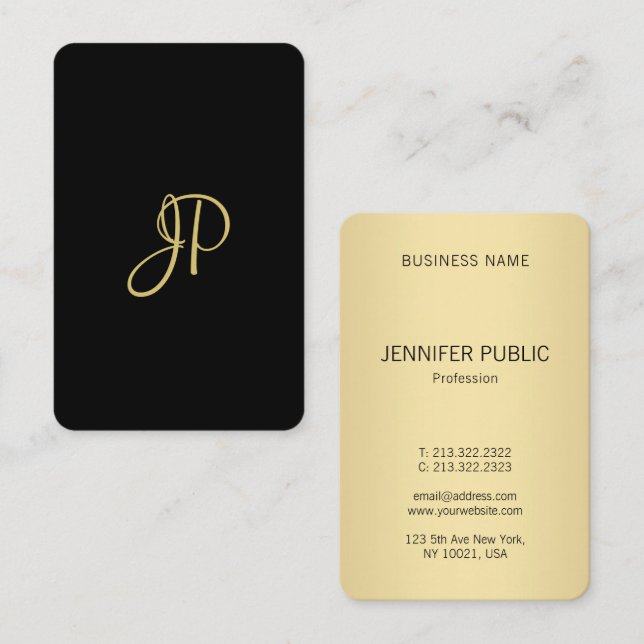 Elegant Black And Gold Modern Monogram Template Business Card (Front/Back)
