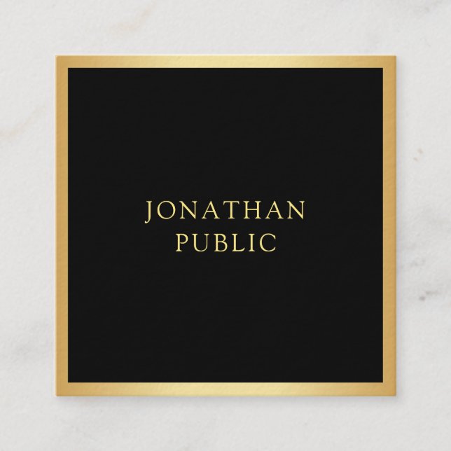 Elegant Black And Gold Modern Template Simple Square Business Card (Front)