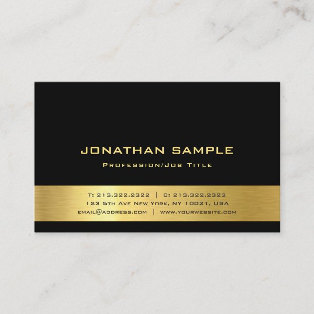 Elegant Black And Gold Modern Trendy Plain Luxury Business Card (Front)
