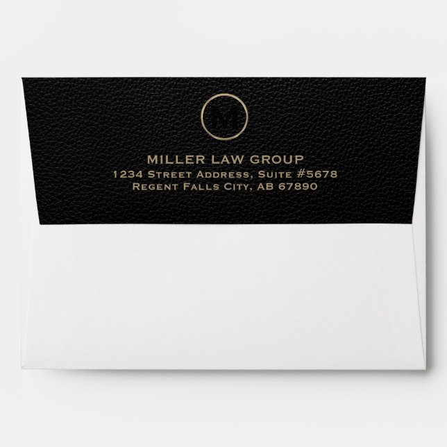Elegant Black and Gold Monogram Address Envelope (Back (Top Flap))
