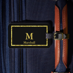 Elegant Black and Gold Monogram and Name Template Luggage Tag