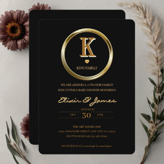 Elegant Black and Gold Monogram Family Baby Shower Invitation