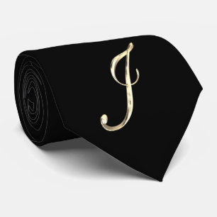 Elegant Black and Gold Monogram J Stylish Tie
