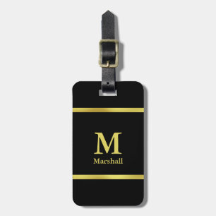 Elegant Black and Gold Monogram Luggage Tag