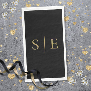 Elegant Black And Gold Monogram Minimalist  Napkin