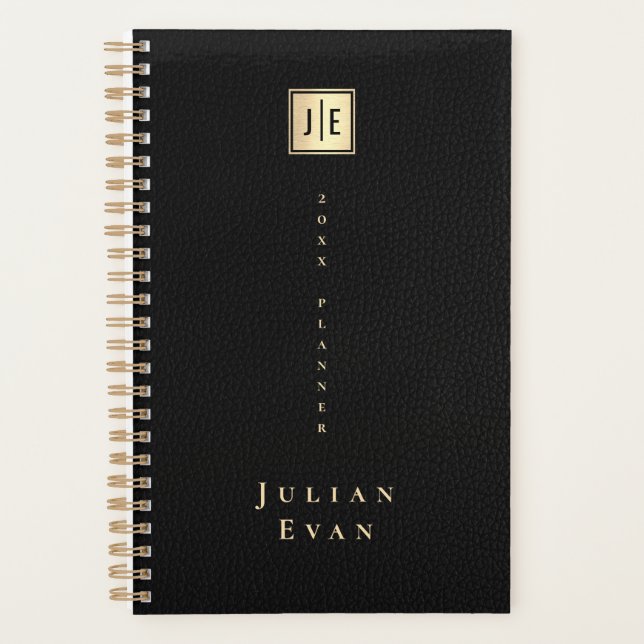 Elegant Black and Gold Monogram Non Dated Planner (Front)