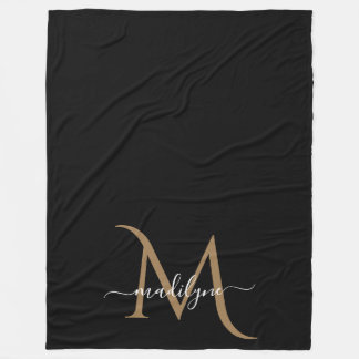 Elegant Black and Gold Monogram Script Name    Bab Fleece Blanket