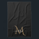 Elegant Black and Gold Monogram Script Name Kit Tea Towel<br><div class="desc">Elegant Black and Gold Monogram Script Name</div>