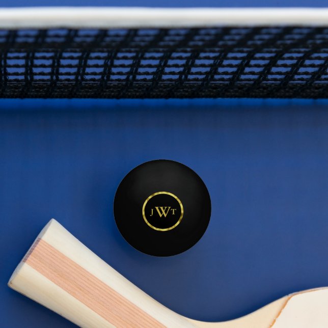 Elegant Black and Gold Monogram Text Template Ping Pong Ball (Table)
