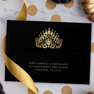 Elegant Black and Gold Monogram Tiara Crown  Envelope