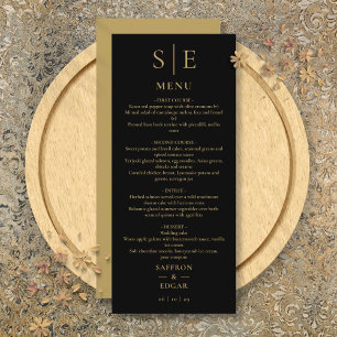 Elegant Black And Gold Monogram Wedding Dinner Menu